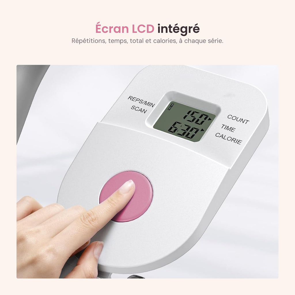 Écran LCD : répétitions, temps, total, calories