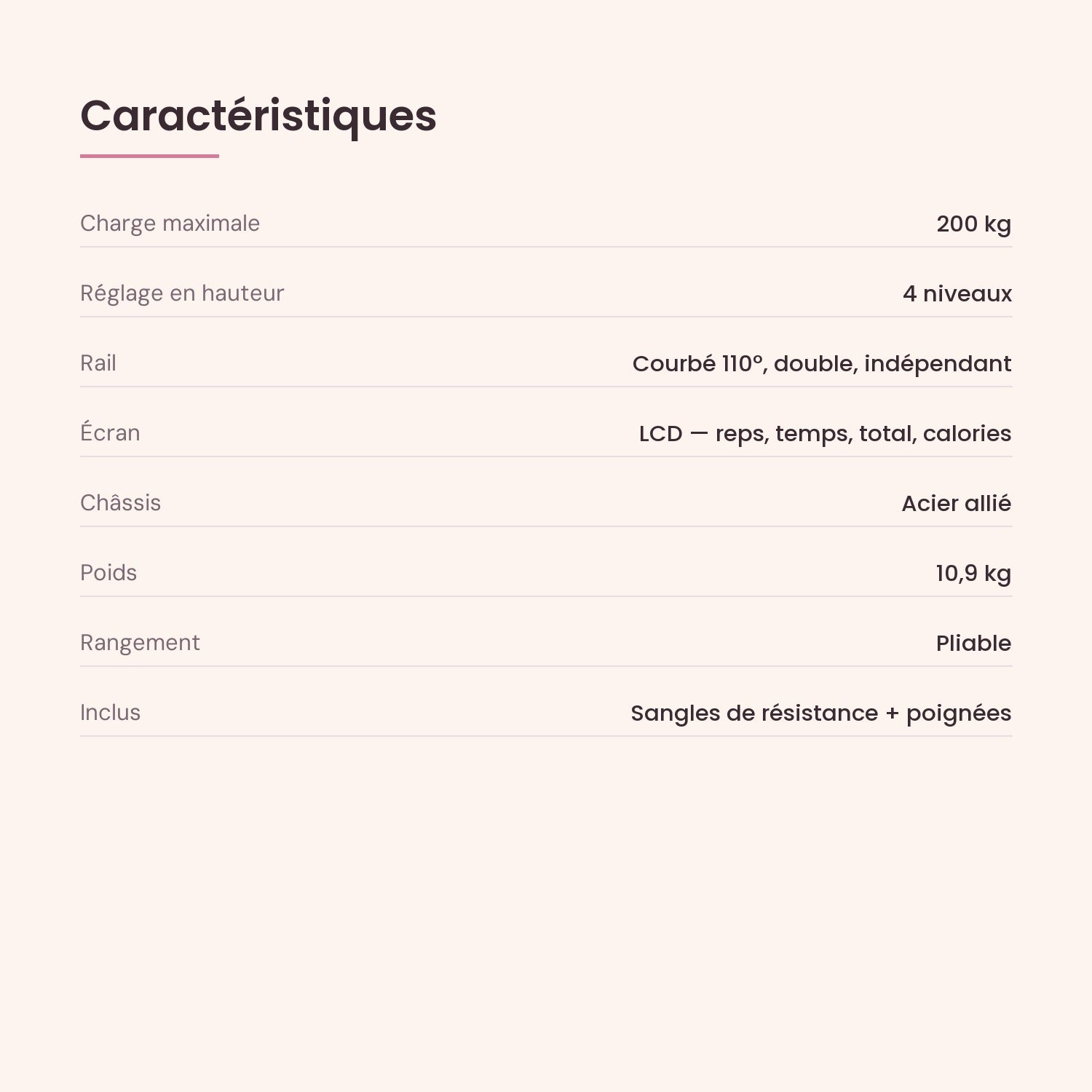 Caractéristiques : charge 200 kg, 4 hauteurs, pliable