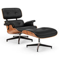 Fauteuil Alcôve standard cuir noir et palissandre avec ottoman