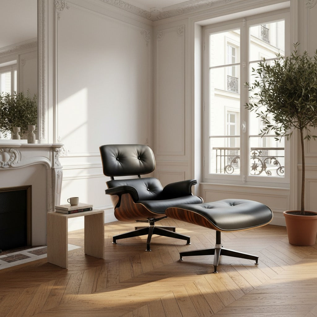 Fauteuil Alcôve dans un salon parisien en parquet point de Hongrie