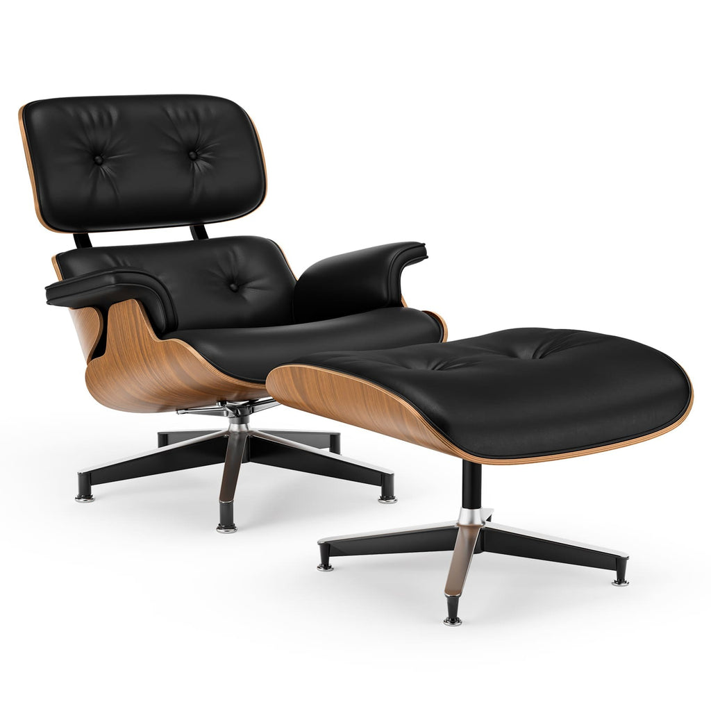 Fauteuil Alcôve standard cuir noir et noyer