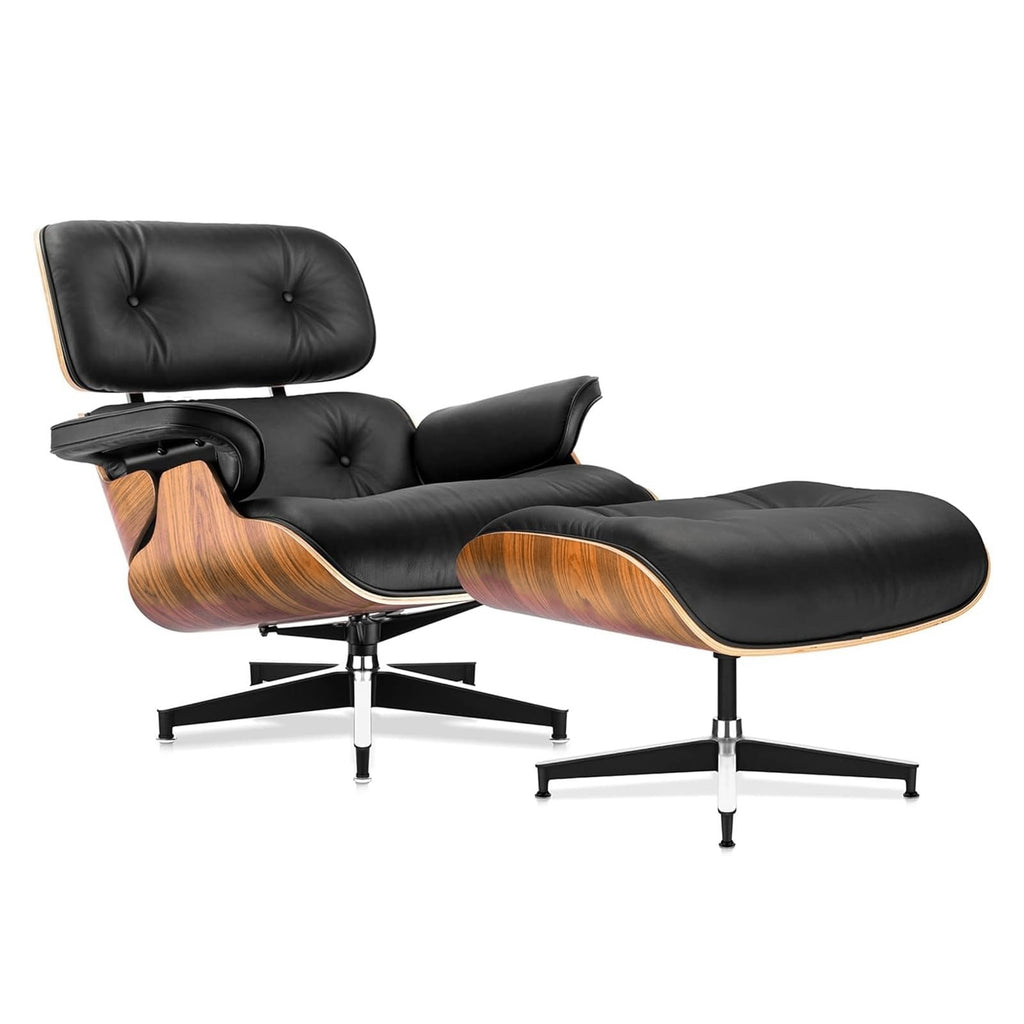 Fauteuil Alcôve Tall cuir noir et noyer