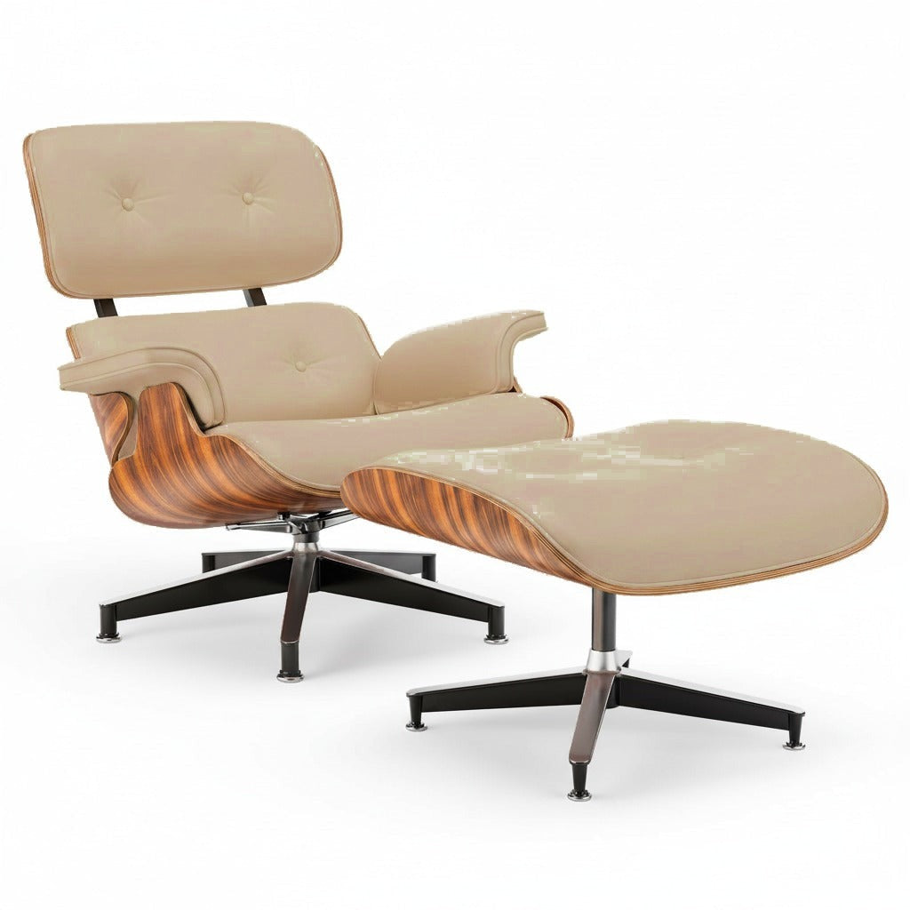 Fauteuil Alcôve standard cuir beige sable et palissandre