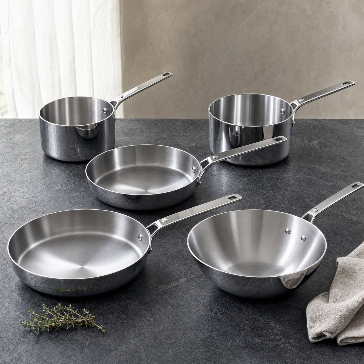 Braise - Batterie 5 pièces en inox 18/10 trois plis
