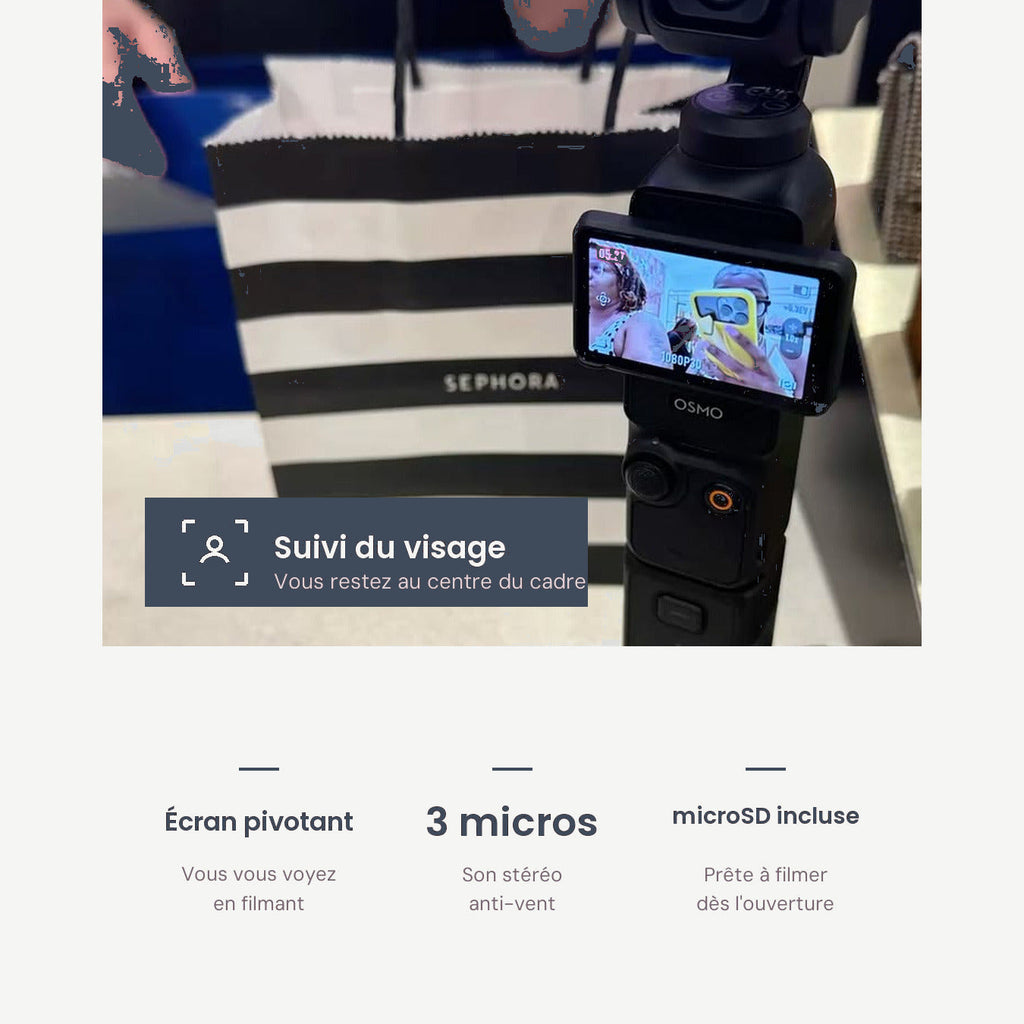 Écran pivotant, 3 micros et carte microSD incluse