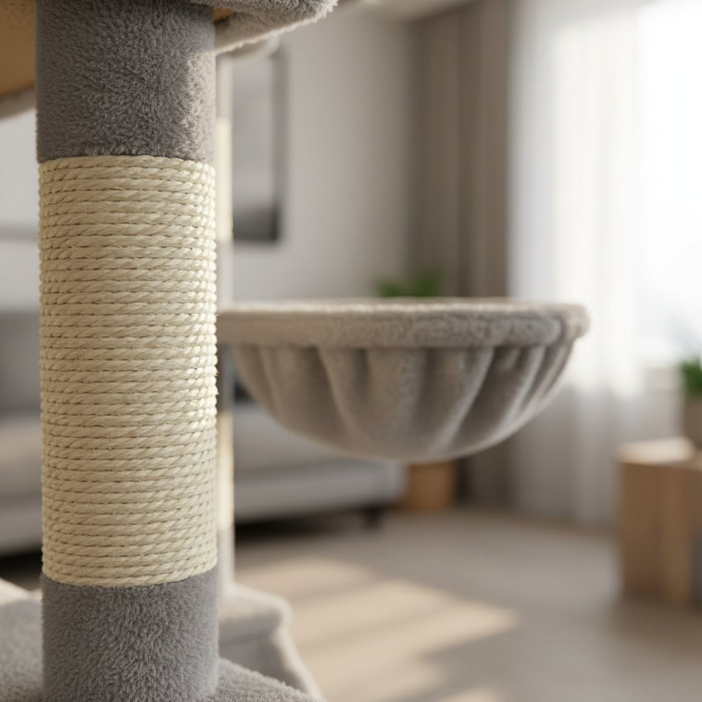 Gros plan sur le sisal naturel enroulé autour d'un poteau de l'arbre à chat