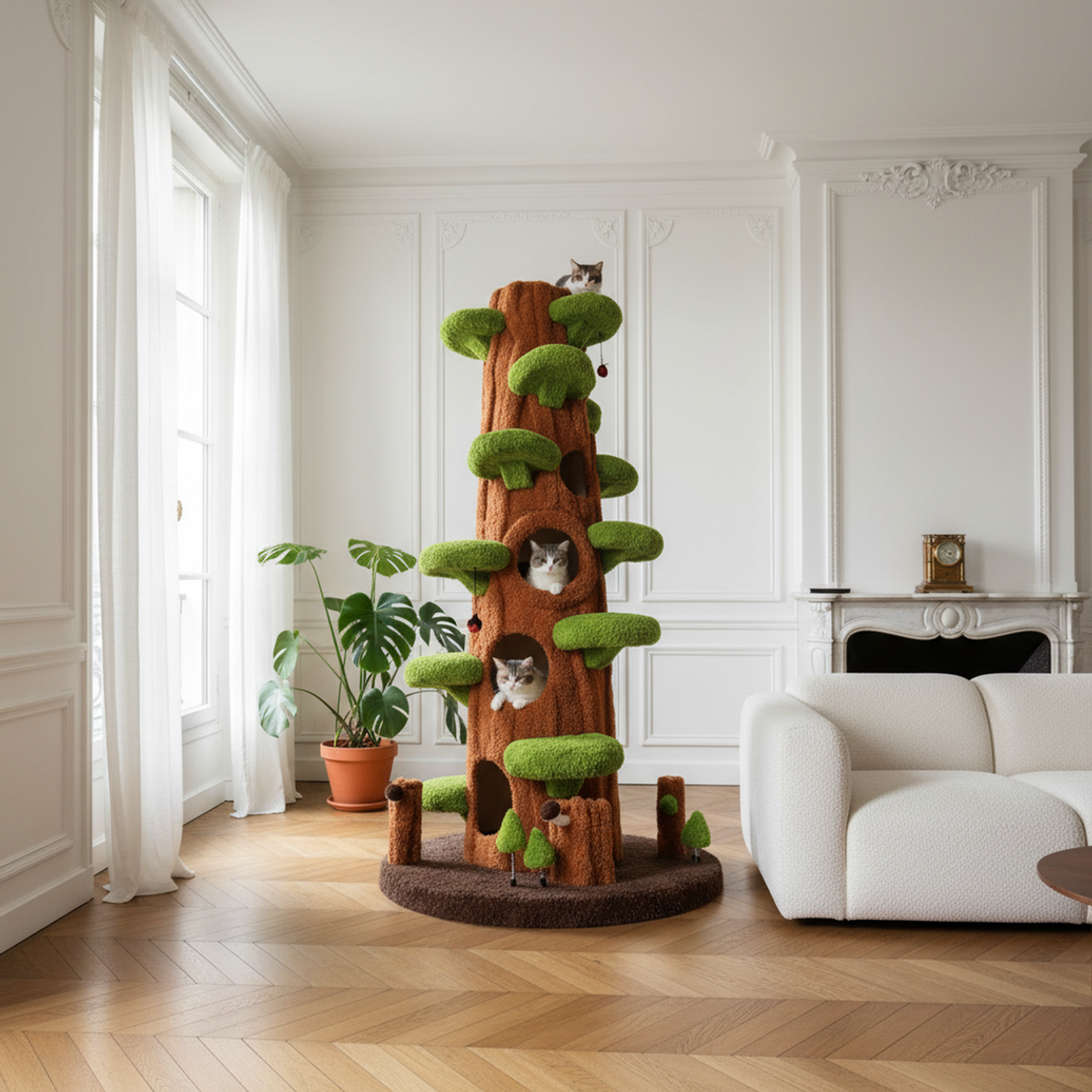Arbre à chat dans un salon haussmannien
