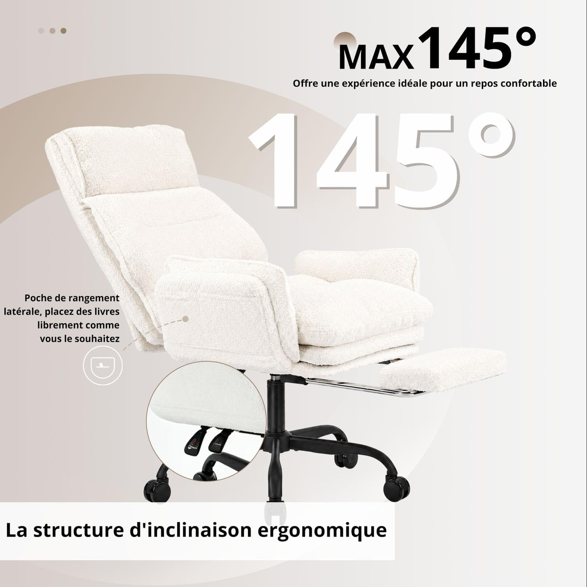 Inclinaison à 145° et poche latérale