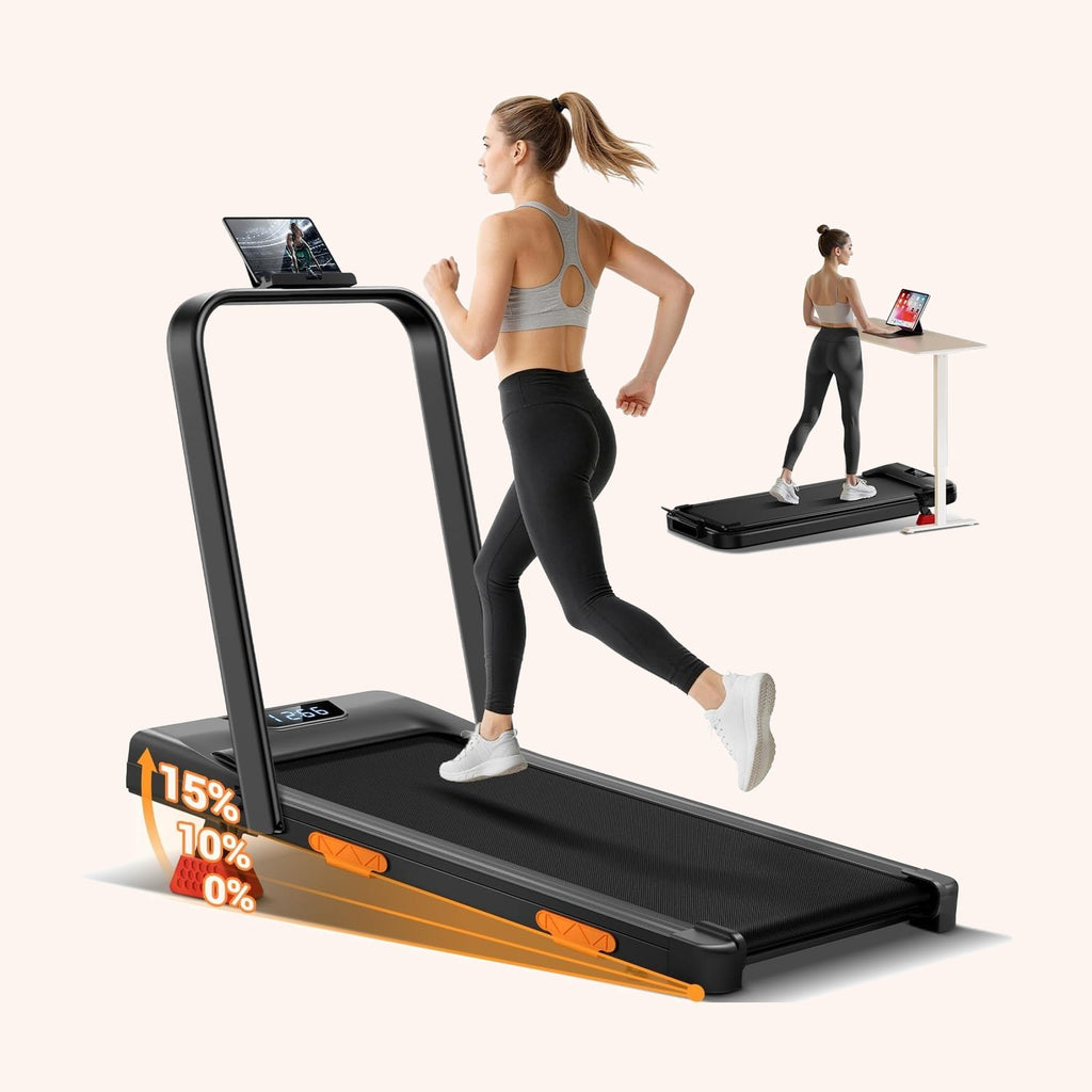 Tapis de marche pliable avec main courante et inclinaison